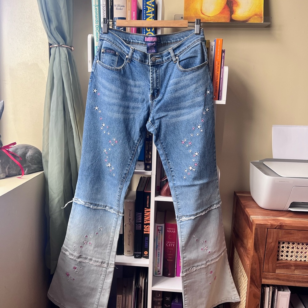 Y2K Vintage Bubblegum Jeans with Embroidered Details